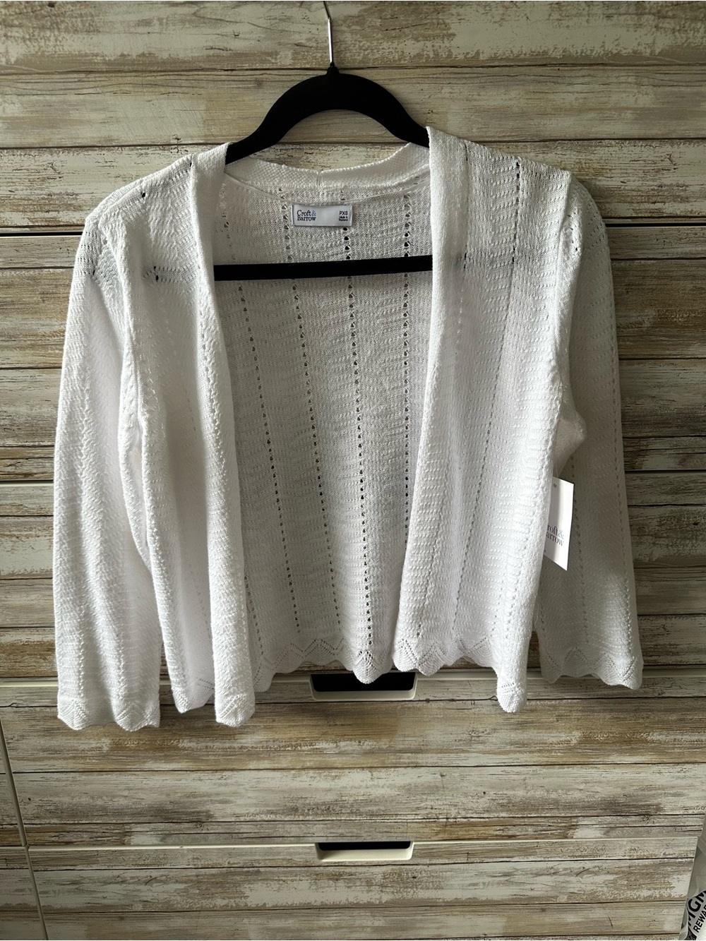 🤍 NWT Croft & Barrow Petite XS White Open Front Pointelle Cardigan